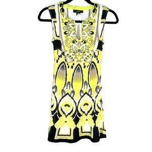 Alfani Women's 2 Yellow Black‎ Geometric Pleated Mini Dress Sleeveless Retro NWT